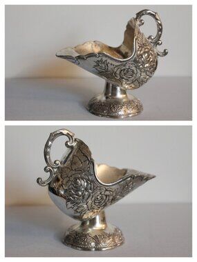 Ornate Silver Sugar Scuttle with Embossed Roses